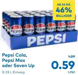 T&G Pepsi Cola, Pepsi Max oder Seven Up 0.33 L Angebot