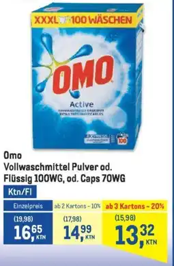 Metro Omo Vollwaschmittel Pulver od. Flüssig 100WG, od. Caps 70WG Angebot