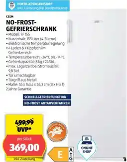 Hofer No frost gefrierschrank Angebot