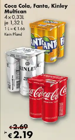 Travel FREE Coca Cola, Fanta, Kinley Multican 4x0,33L je 1,32 L Angebot