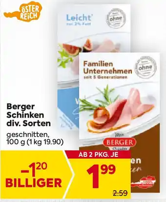 Billa Berger Schinken div. Sorten Angebot