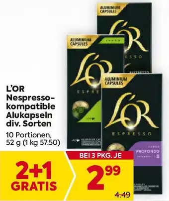 Billa L'OR Nespresso- kompatible Alukapseln div. Sorten Angebot