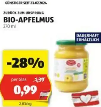 Hofer Zurück zum ursprung bio-apfelmus Angebot