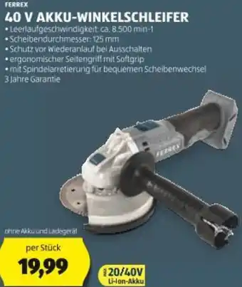 Hofer Ferrex 40 v akku-winkelschleifer Angebot