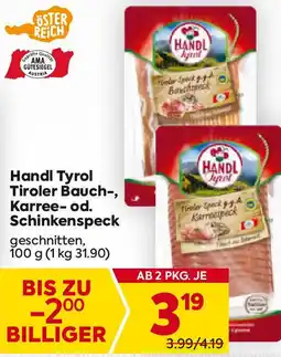 Billa Handl Tyrol Tiroler Bauch-, Karree-od. Schinkenspeck Angebot