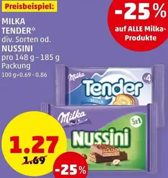 PENNY Milka Tender Od. Nussini 148-185g Angebot