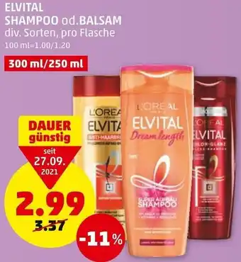 PENNY Elvital Shampoo Od. Balsam 300/250 ml Angebot