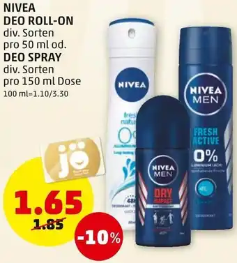 PENNY Nivea Deo Roll-On Deo Spray Angebot