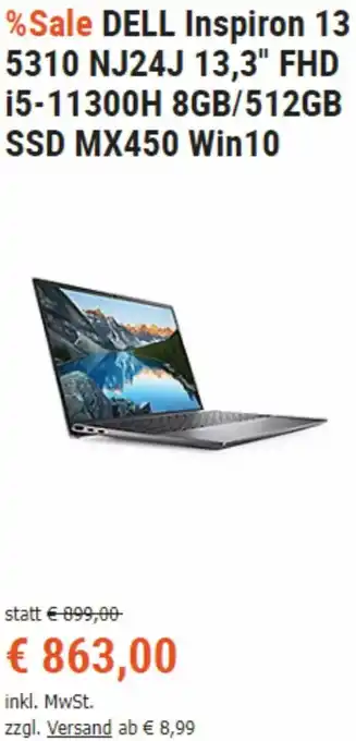 Cyberport Dell Inspiron 135310 NJ24J 13,3" FHD i5-11300H 8Gb/512Gb SSD MX450 Win10 Angebot