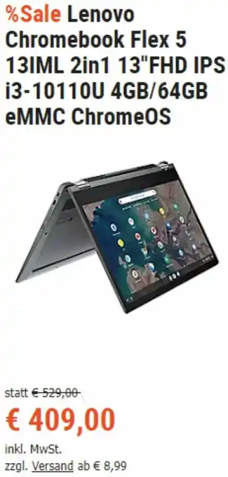 Cyberport Lenovo Chromebook Flex 5 13IML 2in1 13" FHD IPS i3-10110U 4GB/64GB eMMC ChromeOs Angebot