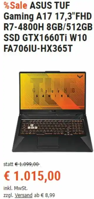 Asus TUF Gaming A17 17,3" FHD R7-4800H 8GB/512GB SSD GTX1660Ti W10 FA706IU-HX365T