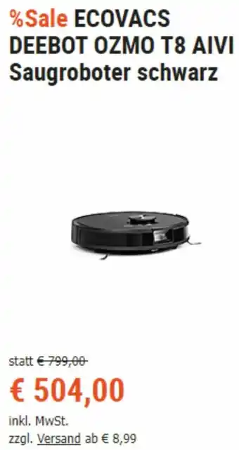 Cyberport Ecovacs Deebot Ozmo T8 Aivi Saugroboter Schwarz Angebot