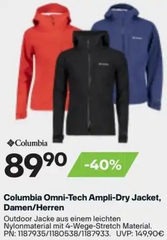 XXL Sports Columbia Omni-Tech Ampli-Dry Jacket, Damen/Herren Angebot