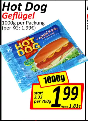 Wurstico Hot Dog Geflügel 1000g Angebot