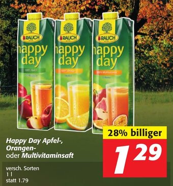 Strasser Markt Happy Day Apfel, Orangen oder Multivitaminsaft 1L Angebot