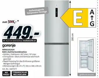 Media Markt Gorenje NRK6192AS4 Kühl/Gefrierkombination Angebot