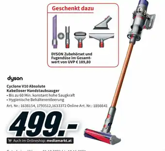 Dyson Cyclone V10 Absolute Kabelloser Handstaubsauger
