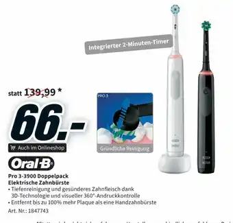 Media Markt Oral-B Pro 3-3900 Doppelpack Elektrische Zahnbürste Angebot