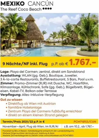 Billa Mexiko Cancún The Reef Coco Beach Angebot