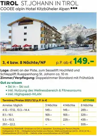 Billa Tirol St. Johann In Tirol COOEE Alpin Hotel Kitzbüheler Alpen Angebot