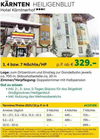 Billa Kärnten Heiligenblut Hotel Kärntnerhof Angebot