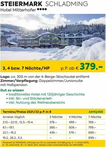 Billa Steiermark Schladming Hotel Mitterhofer Angebot