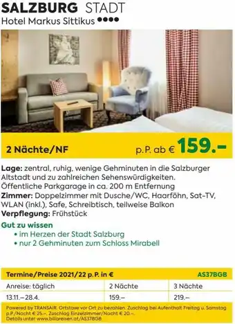 Billa Salzburg Stadt Hotel Markus Sittikus Angebot