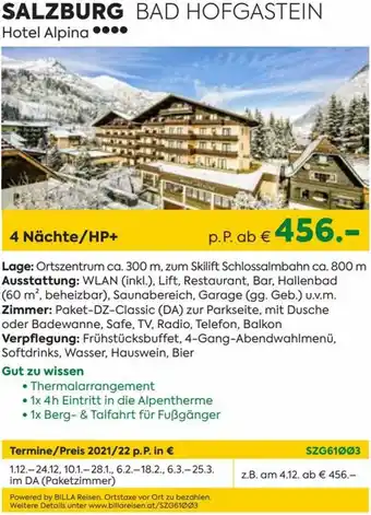 Billa Salzburg Bad Hofgastein Hotel Alpina Angebot
