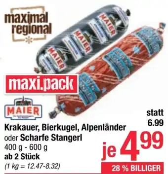 Maximarkt Krakauer, Bierkugel, Alpenländer oder Scharfe Stangerl Angebot