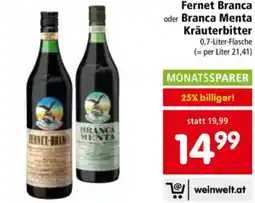 Interspar Fernet Branca oder Branca Menta Kräuterbitter Angebot