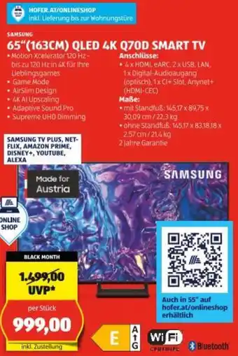 Hofer SAMSUNG 65"(163CM) QLED 4K Q70D SMART TV Angebot