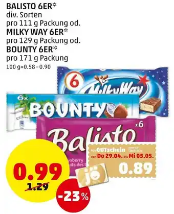 PENNY Balisto 6er,Milky Way 6er ,Bounty 6er Angebot