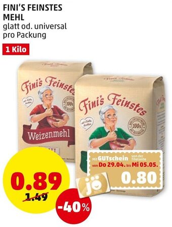 PENNY Fini's Feinstes Mehl 1 Kilo Angebot