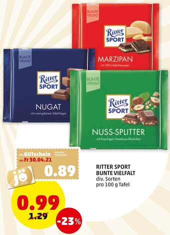 PENNY Ritter Sport Bunte Vielfalt 100 g Angebot