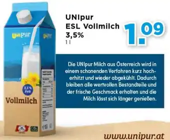 Unimarkt Unipur Esl Vollmilch 3,5 % Angebot