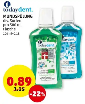 PENNY Today Dent Mundspülung 500 ml Angebot