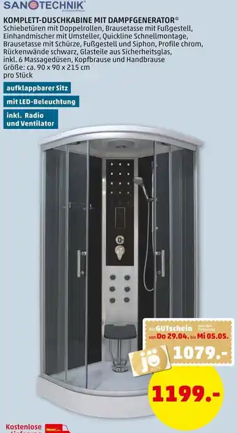 PENNY Sanotechnik Komplett Duschkabine Mit Dampfgenerator Angebot