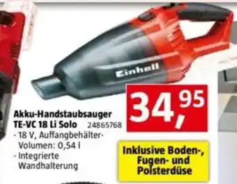 Bauhaus Akku-Handstaubsauger TE-VC 18 Li Solo Angebot