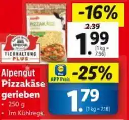 Lidl Alpengut Pizzakäse gerieben Angebot