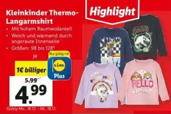 Lidl Kleinkinder Thermo- Langarmshirt Angebot