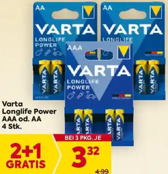 Billa Varta Longlife Power AAA od. AA 4 Stk. Angebot