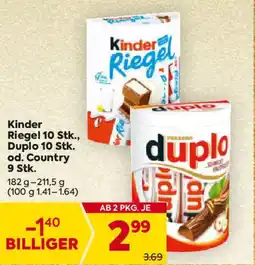 Billa Kinder Riegel 10 Stk., Duplo 10 Stk. od. Country 9 Stk. Angebot