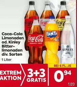 Billa Coca-Coca Limonaden Coca-Cola od. Kinley Bitter- limonaden div. Sorten Angebot
