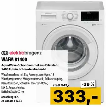 WAFM 81400 AquaWave-Schontrommel Aus Edelstahl 1400 U/Min Schleuderdrehzahl