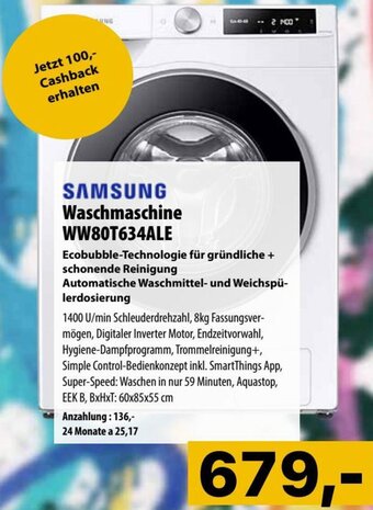 Cosmos Samsung Waschmaschine WW80T634ALE Angebot