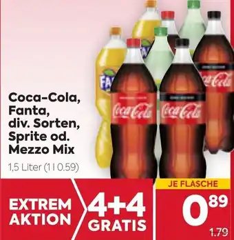 Billa Coca- Cola, Fanta, Div. Sorten,Sprite Od. Mezzo Mix 1,5 Liter Angebot