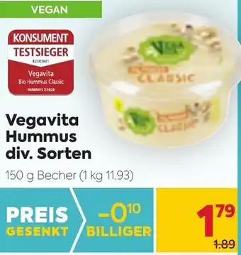Billa egan Vegavita Hummus Div. Sorten 150 g Angebot