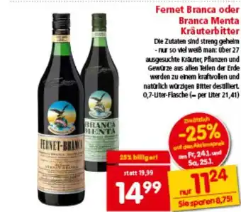 Interspar Fernet Branca oder Branca Menta Kräuterbitter Angebot