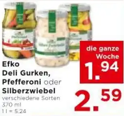 Unimarkt Efko Deli Gurken, Pfefferoni oder Silberzwiebel Angebot