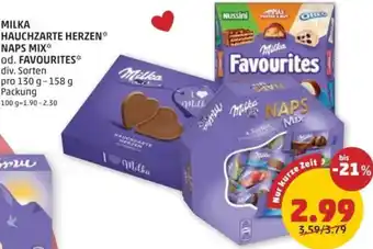 PENNY Milka hauchzarte herzen naps mix od. favourites Angebot